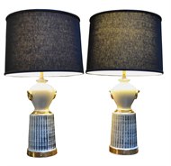 Image of Pair of Ivory, Black and Gold Lamps